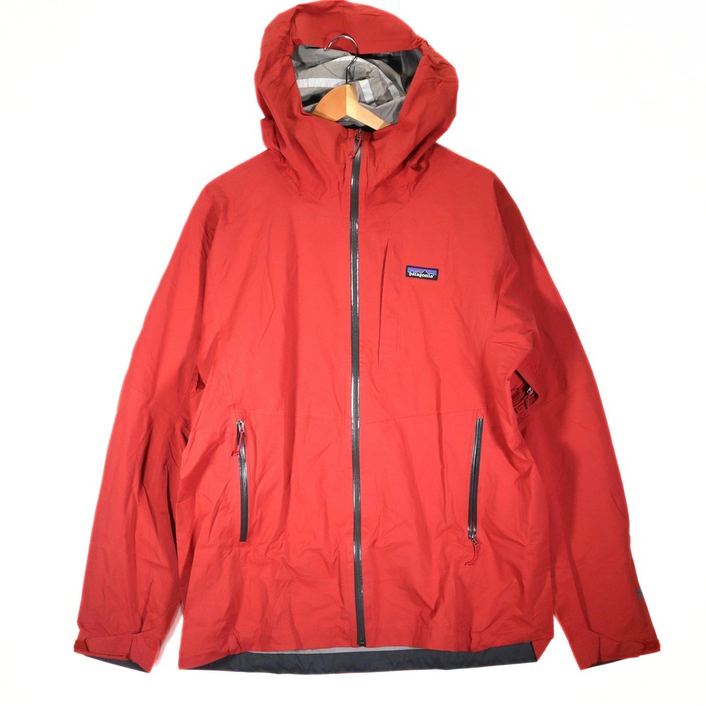Patagonia Rain Jacket Mens Large Red Hooded Shell Full Zip Waterproof Hiking